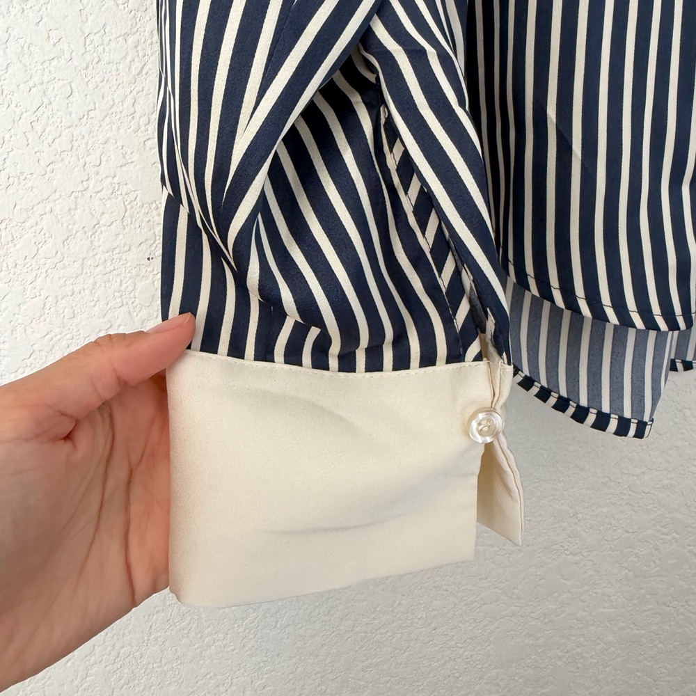 Evereve Julia Stripe Satin Shirt Medium - Picture 5 of 7